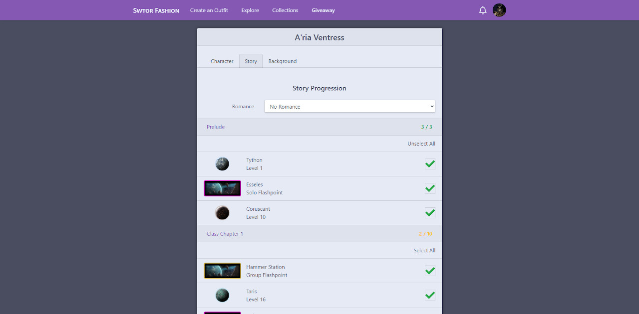 Keep a log of your story progress and track story progression in chronological order.