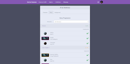 Keep a log of your story progress and track story progression in chronological order.