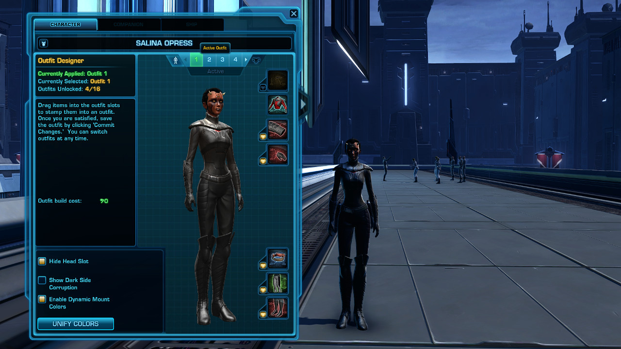 An image of the Outfit Designer tab in the Character Sheet window.